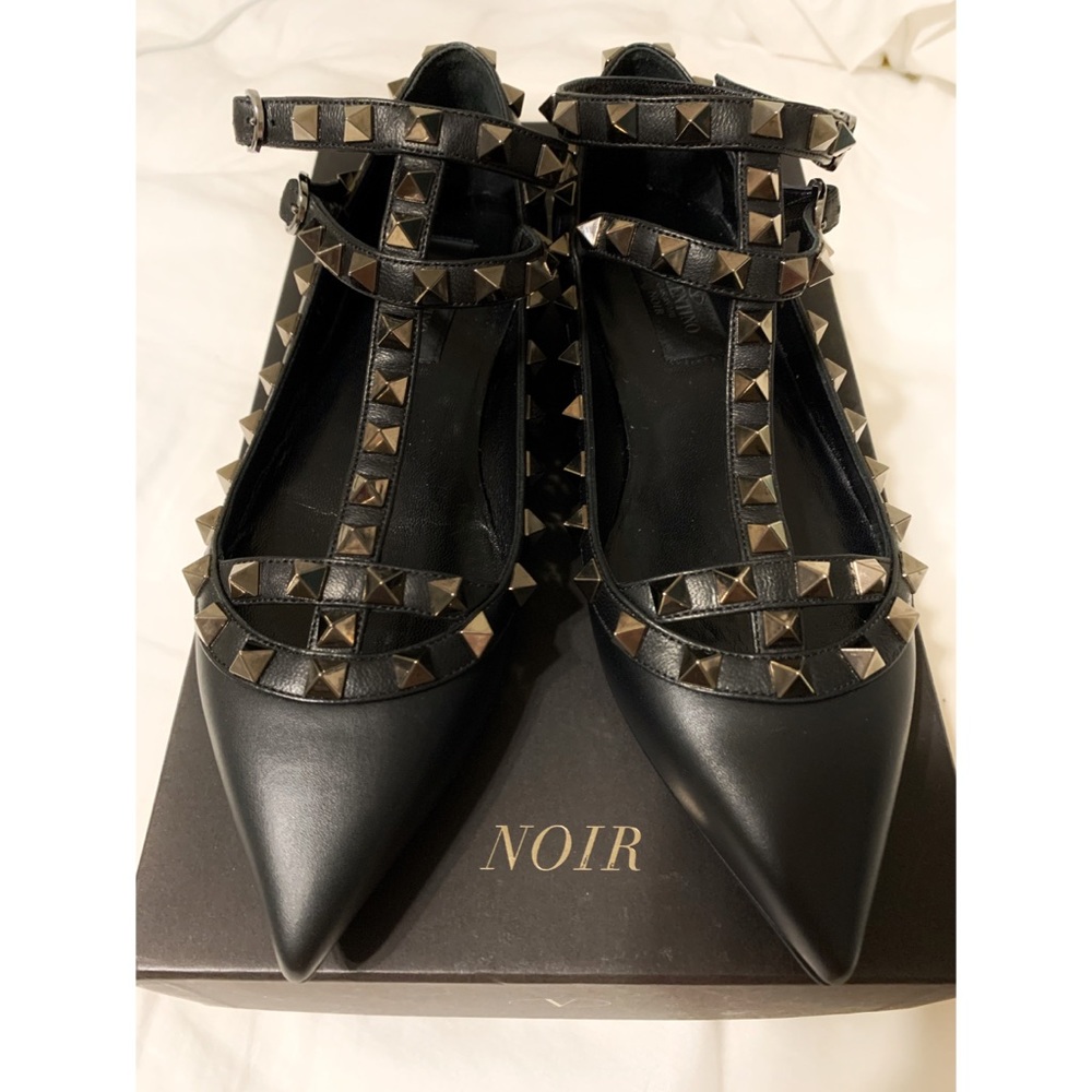 VALENTINO Rockstud Noir Ballerina Flats Size 34.5